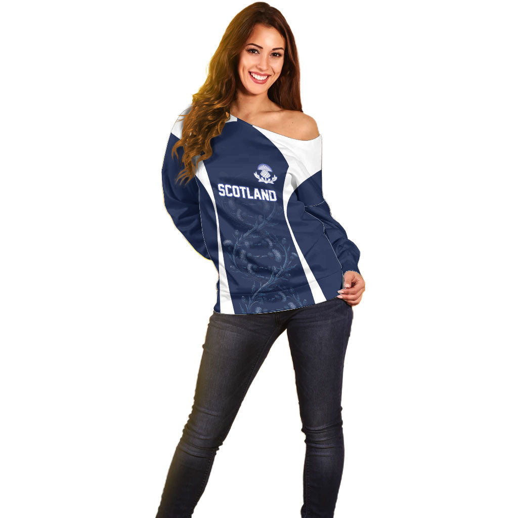 2026 Autumn Rugby Nations Scotland Custom Off Shoulder Sweater Scottish Thistle DNA Sporty