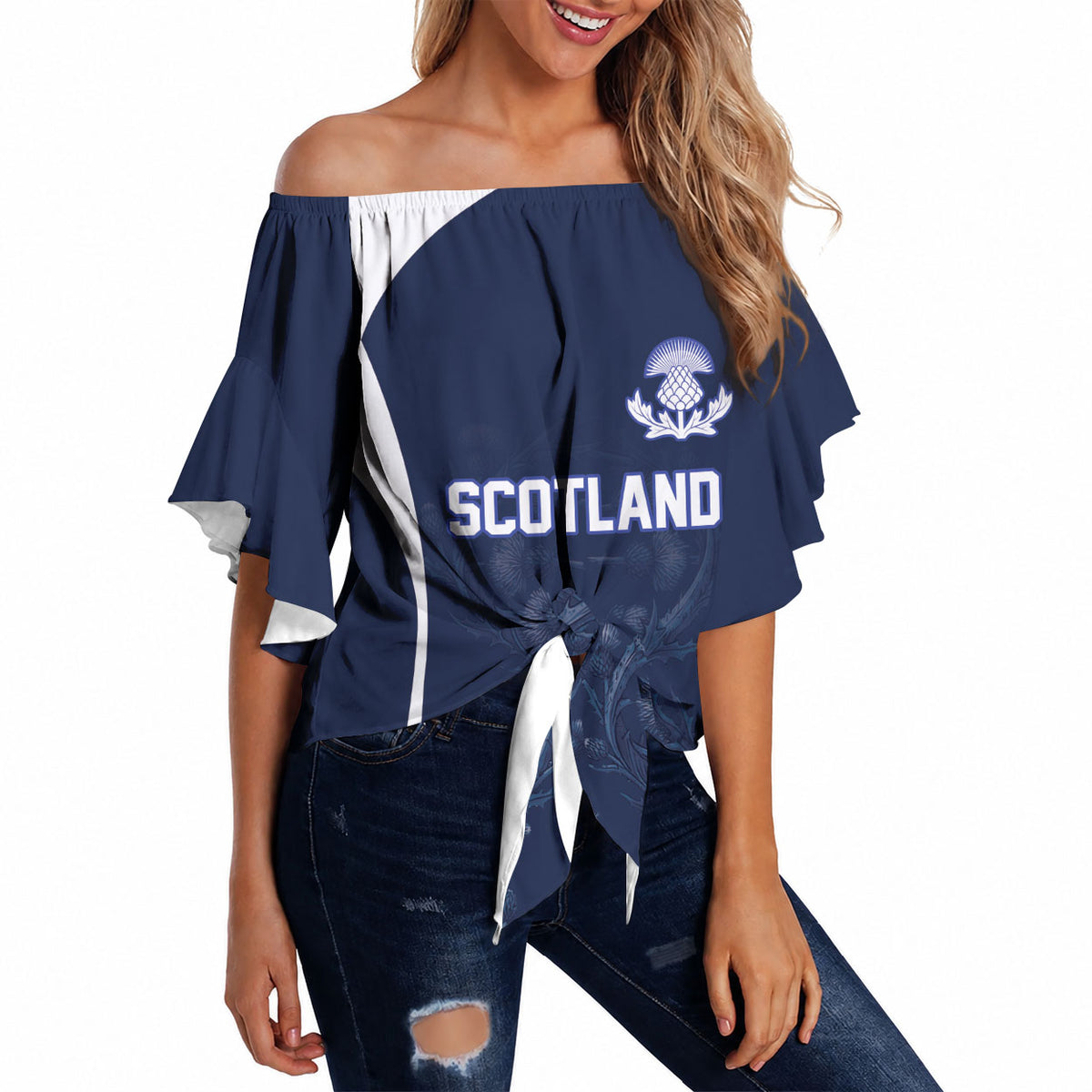 2026 Autumn Rugby Nations Scotland Custom Off Shoulder Wrap Waist Top Scottish Thistle DNA Sporty