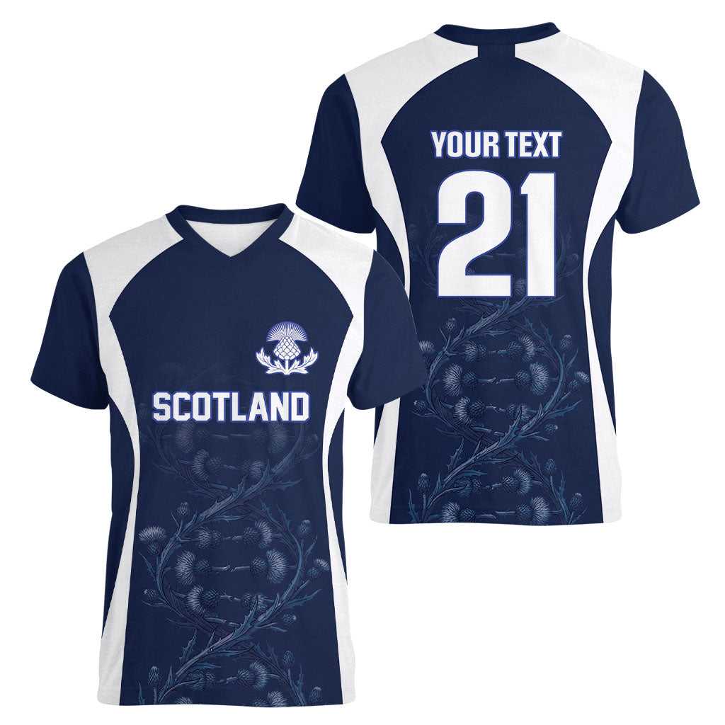 2026 Autumn Rugby Nations Scotland Custom Women V-Neck T-Shirt Scottish Thistle DNA Sporty