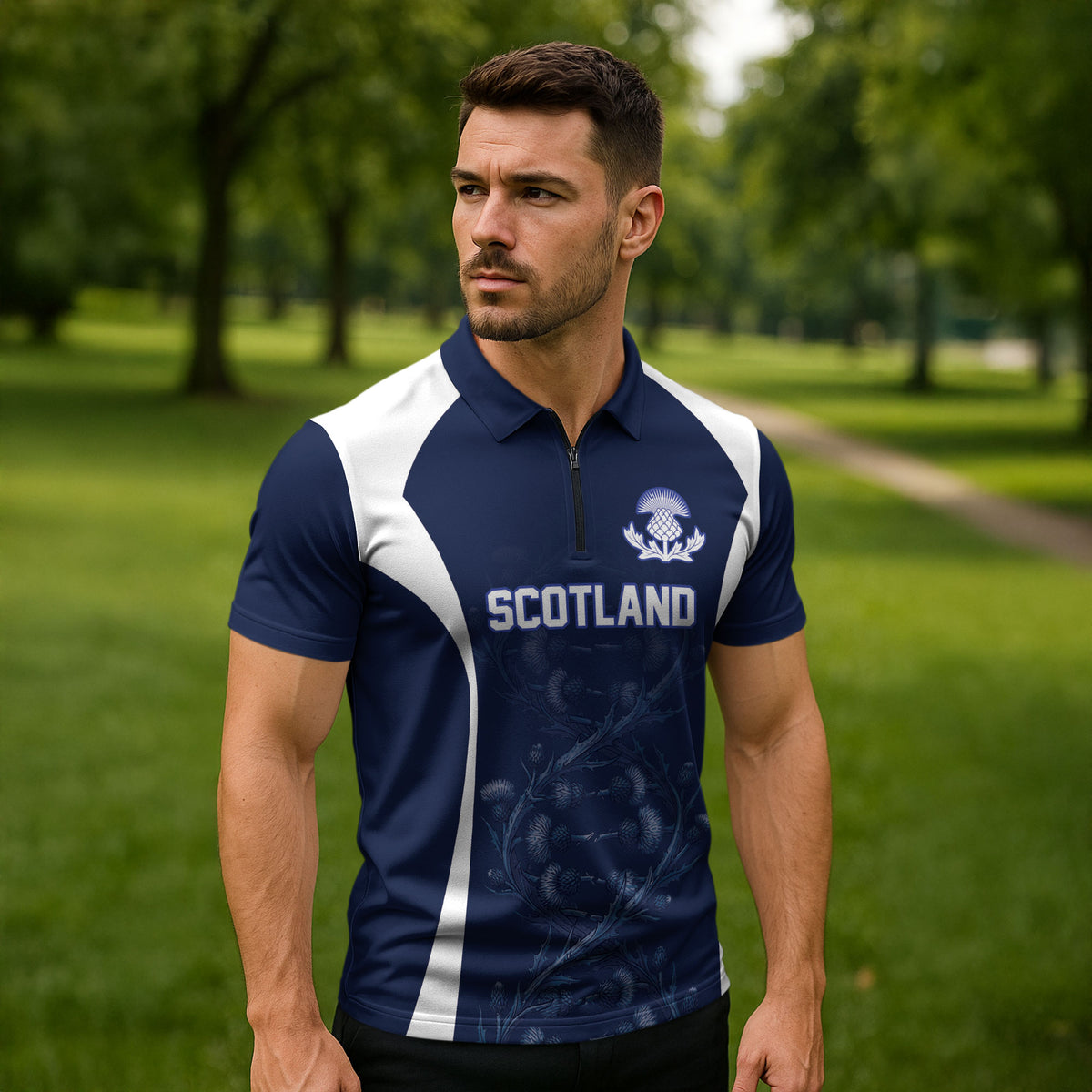 2026 Autumn Rugby Nations Scotland Custom Zipper Polo Shirt Scottish Thistle DNA Sporty