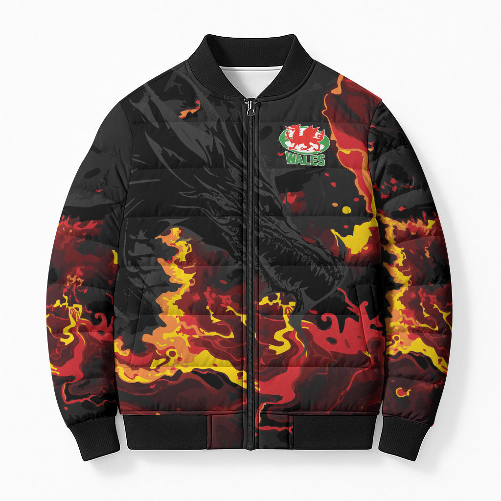 2026 Autumn Rugby Nations Wales Custom Bomber Puffer Jacket Black Cymru Welsh Dragon
