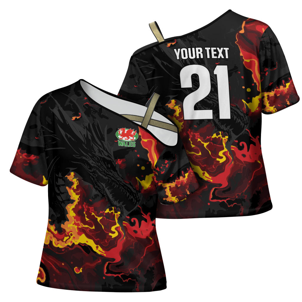 2026 Autumn Rugby Nations Wales Custom Cross Shoulder Shirt Black Cymru Welsh Dragon