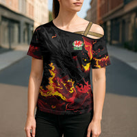 2026 Autumn Rugby Nations Wales Custom Cross Shoulder Shirt Black Cymru Welsh Dragon