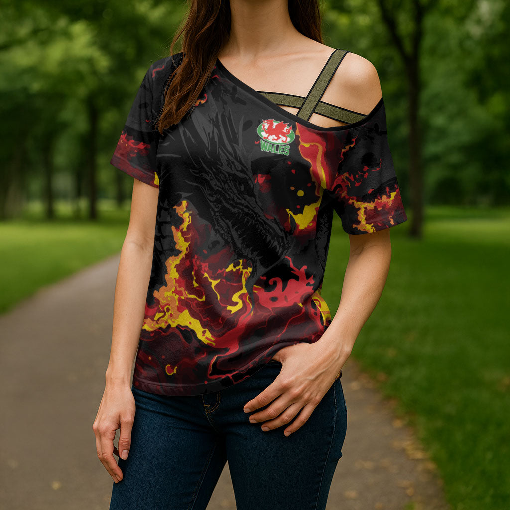 2026 Autumn Rugby Nations Wales Custom Cross Shoulder Shirt Black Cymru Welsh Dragon
