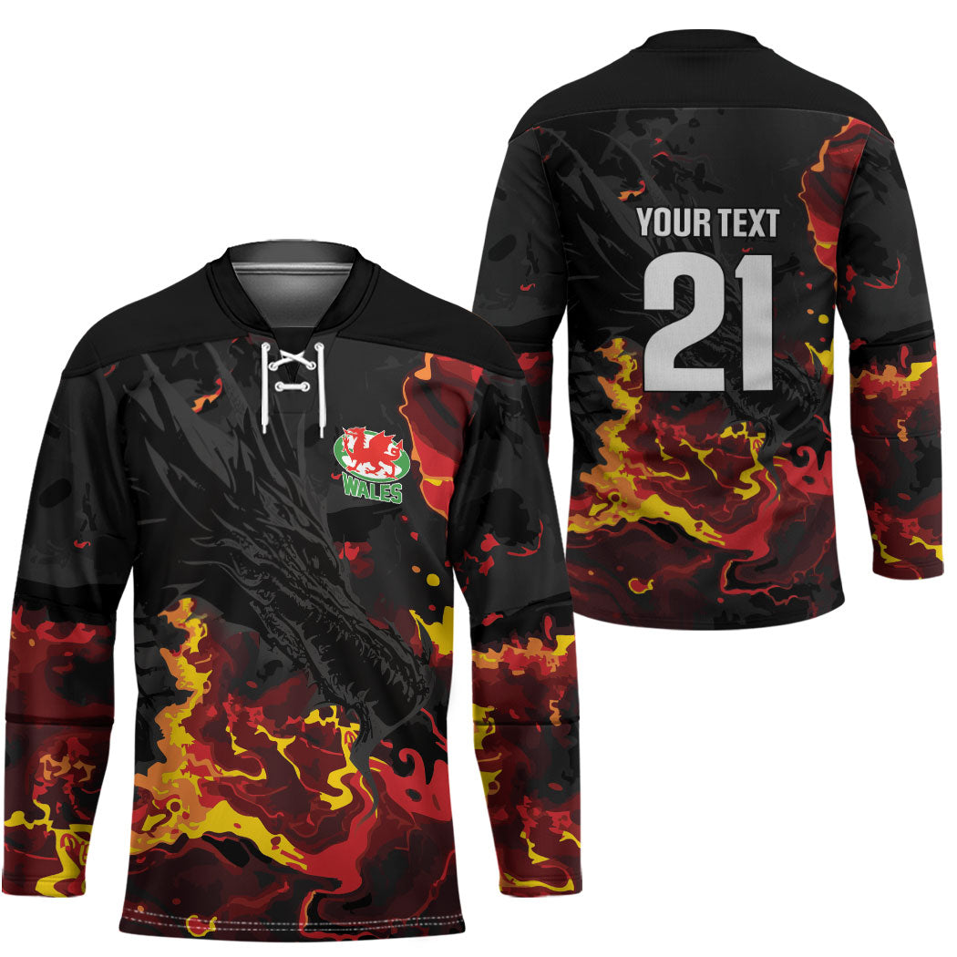 2026 Autumn Rugby Nations Wales Custom Hockey Jersey Black Cymru Welsh Dragon