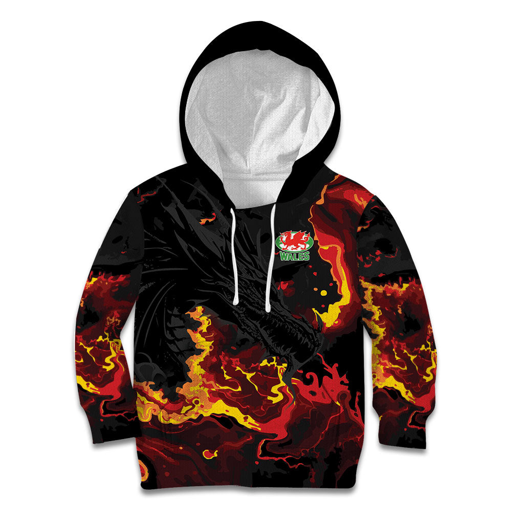 2026 Autumn Rugby Nations Wales Custom Kid Hoodie Black Cymru Welsh Dragon
