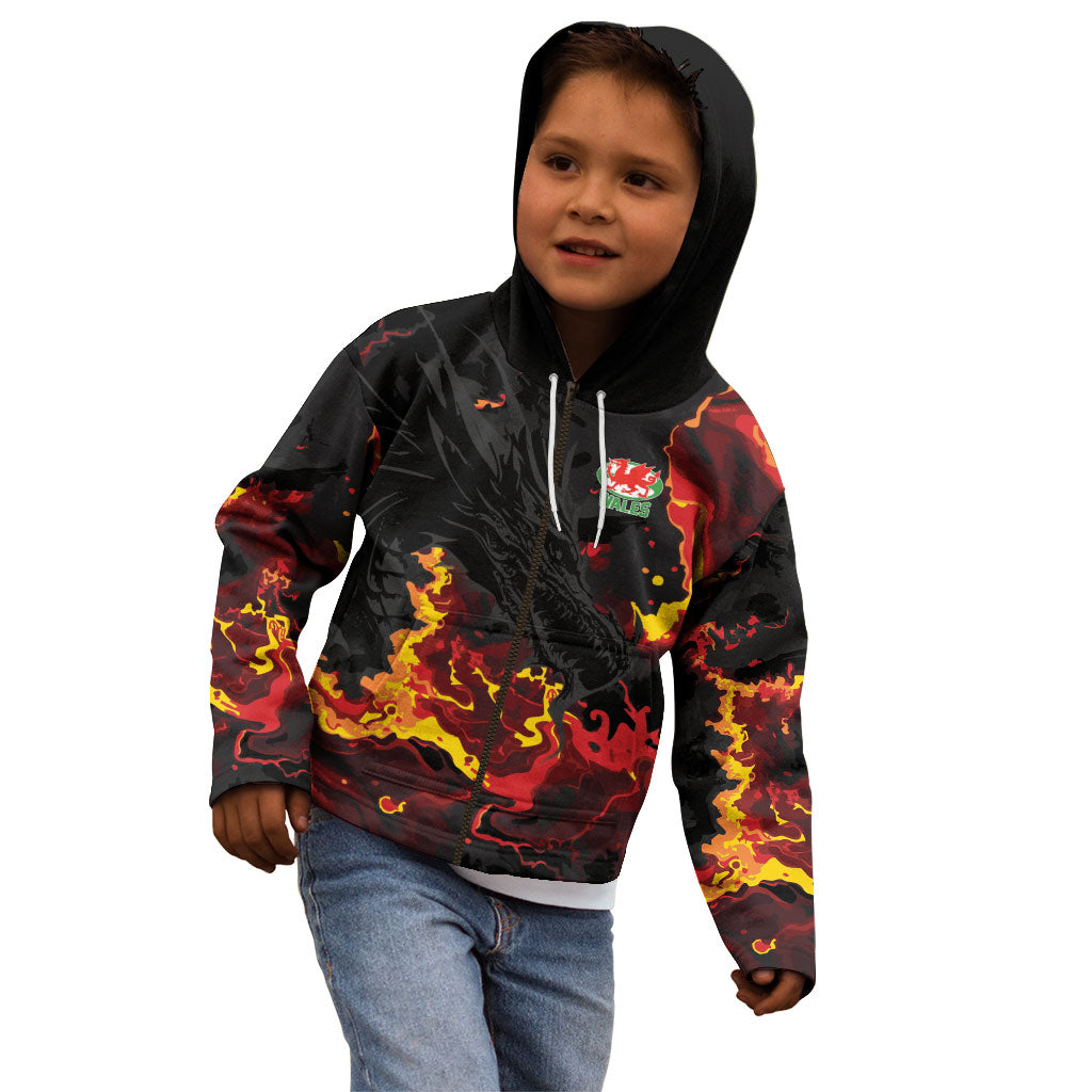 2026 Autumn Rugby Nations Wales Custom Kid Hoodie Black Cymru Welsh Dragon