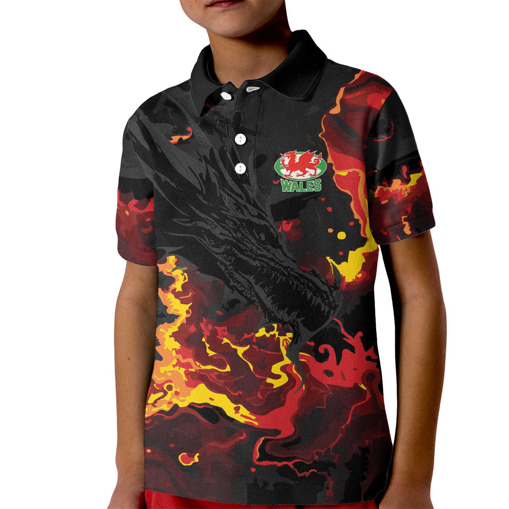 2026 Autumn Rugby Nations Wales Custom Kid Polo Shirt Black Cymru Welsh Dragon