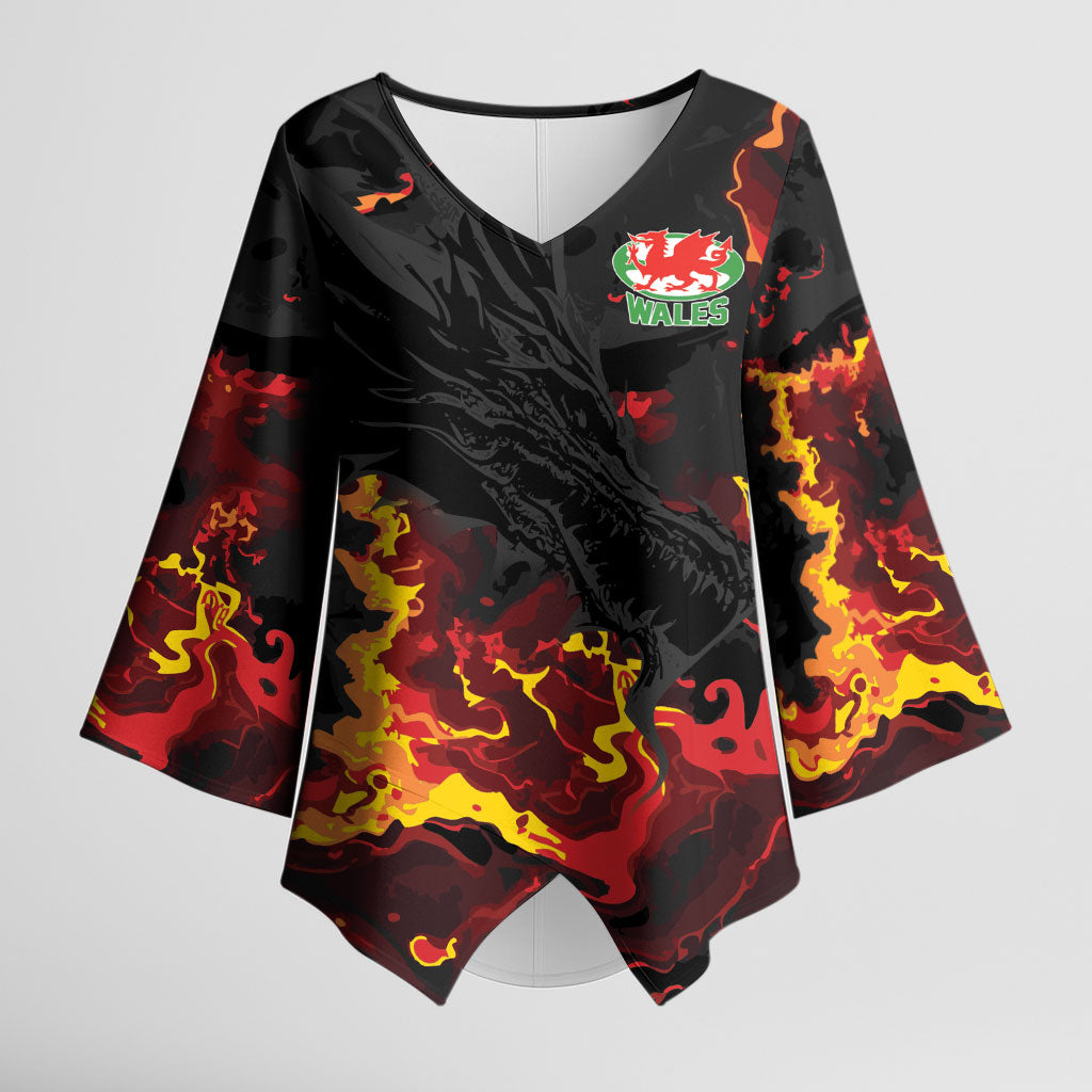 2026 Autumn Rugby Nations Wales Custom Kimono Sleeve Blouse Black Cymru Welsh Dragon