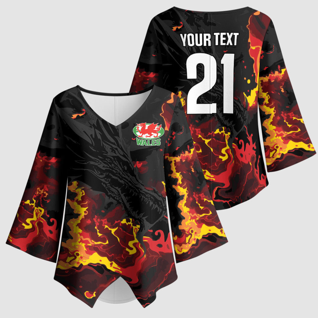 2026 Autumn Rugby Nations Wales Custom Kimono Sleeve Blouse Black Cymru Welsh Dragon