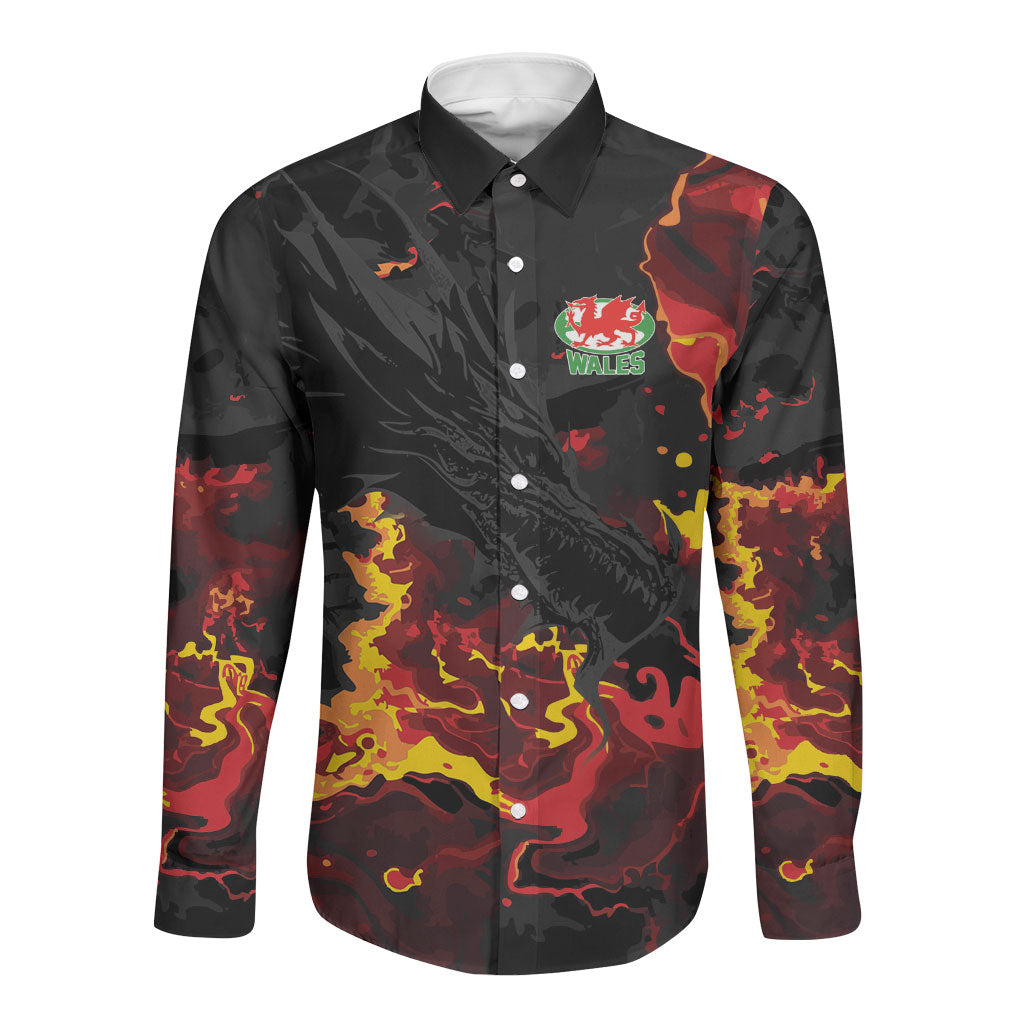 2026 Autumn Rugby Nations Wales Custom Long Sleeve Button Shirt Black Cymru Welsh Dragon