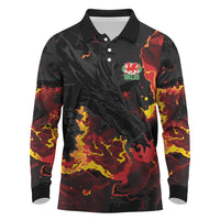 2026 Autumn Rugby Nations Wales Custom Long Sleeve Polo Shirt Black Cymru Welsh Dragon
