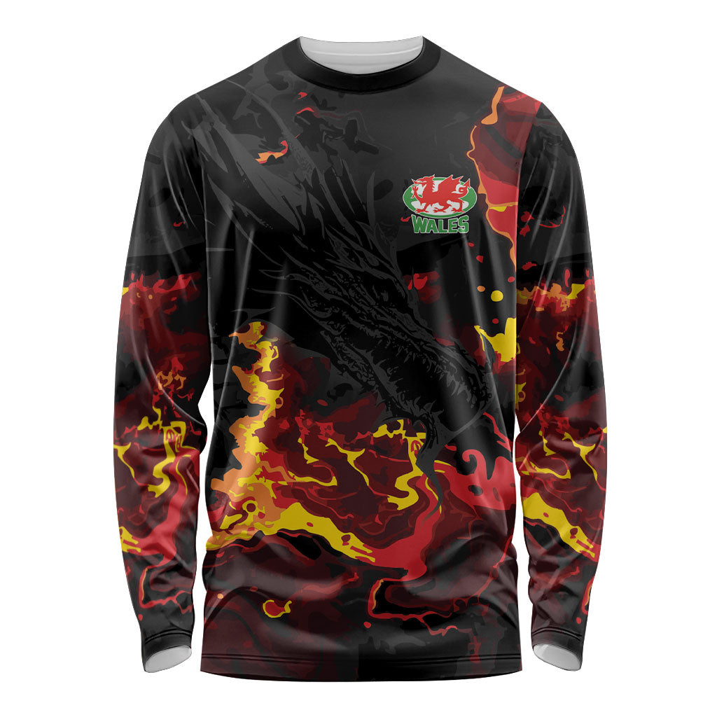 2026 Autumn Rugby Nations Wales Custom Long Sleeve Shirt Black Cymru Welsh Dragon