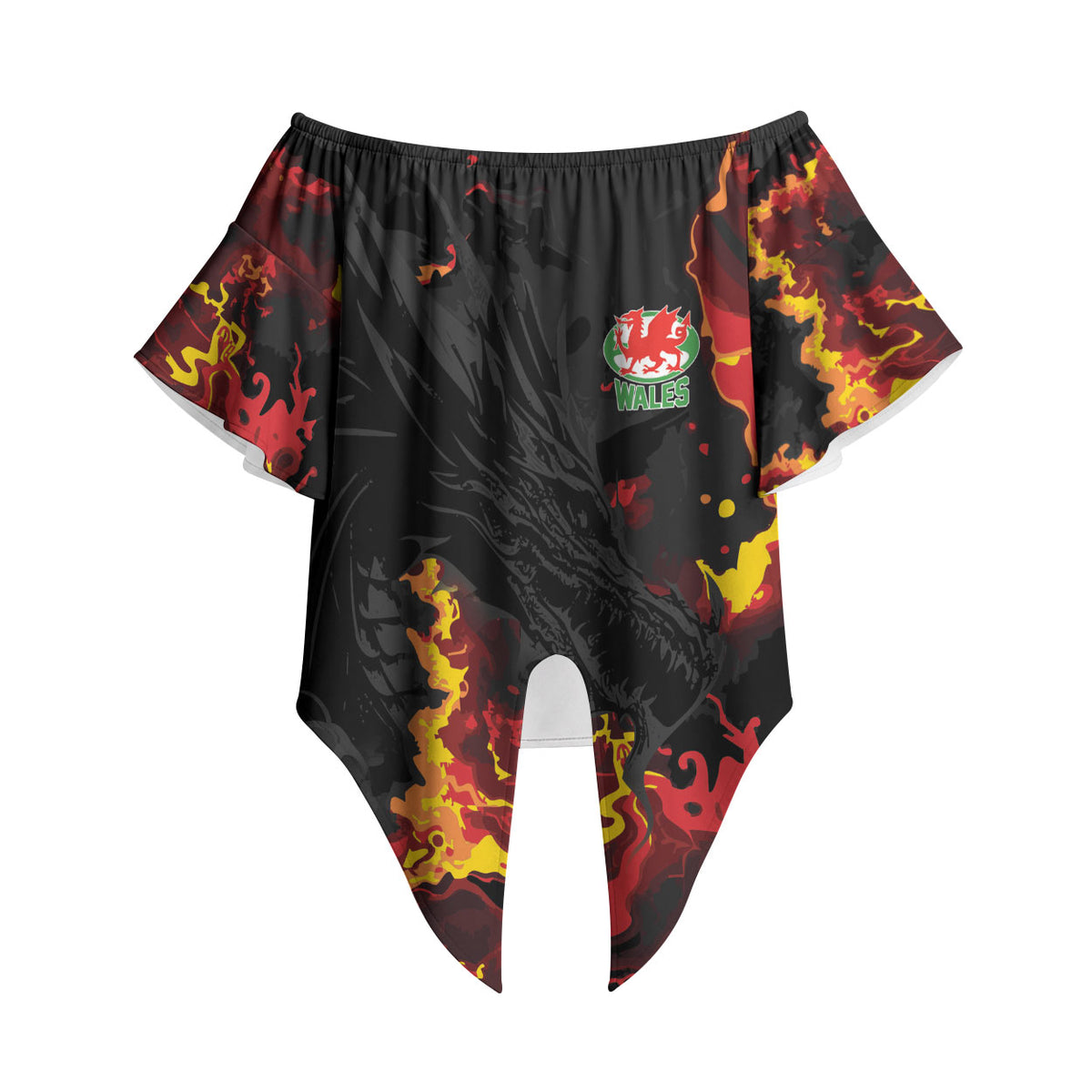2026 Autumn Rugby Nations Wales Custom Off Shoulder Wrap Waist Top Black Cymru Welsh Dragon