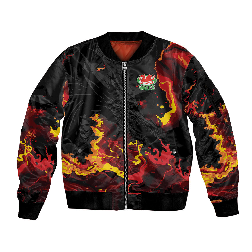 2026 Autumn Rugby Nations Wales Custom Sleeve Zip Bomber Jacket Black Cymru Welsh Dragon