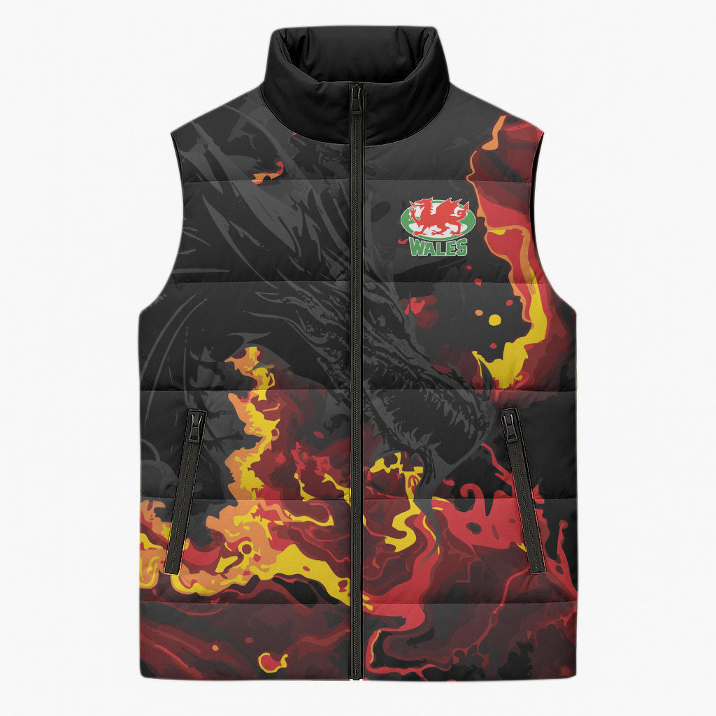 2026 Autumn Rugby Nations Wales Custom Sleeveless Puffer Jacket Black Cymru Welsh Dragon