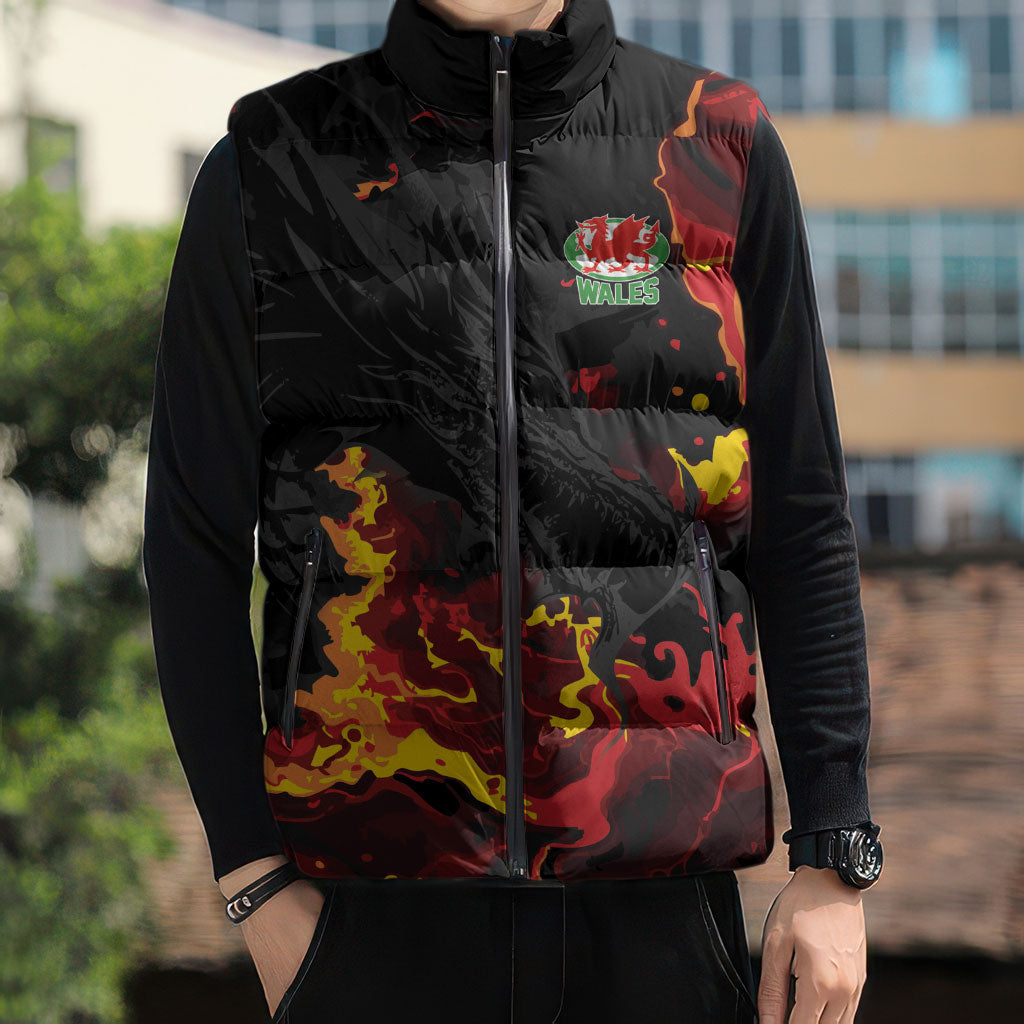 2026 Autumn Rugby Nations Wales Custom Sleeveless Puffer Jacket Black Cymru Welsh Dragon