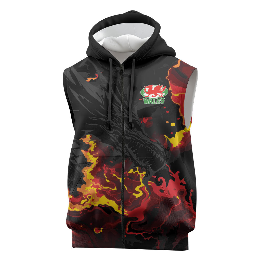 2026 Autumn Rugby Nations Wales Custom Sleeveless Zip Hoodie Black Cymru Welsh Dragon