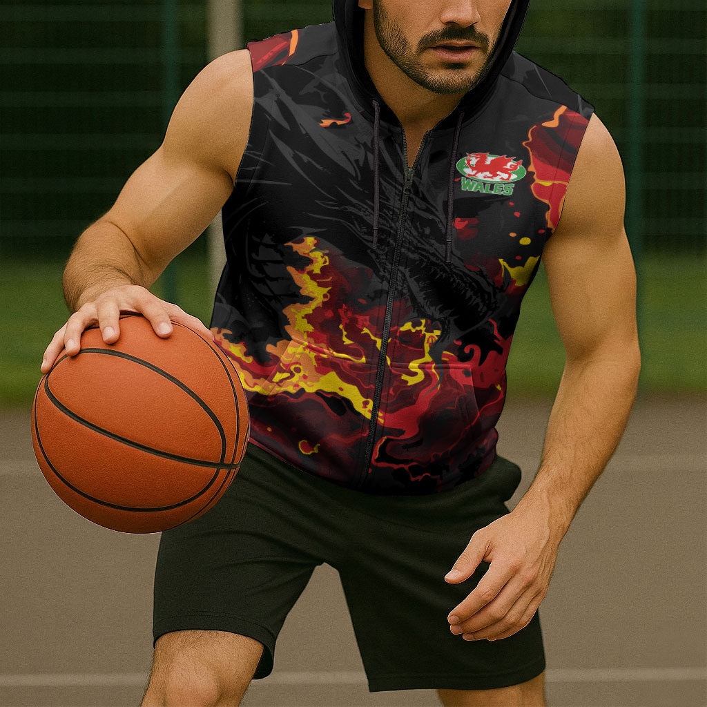 2026 Autumn Rugby Nations Wales Custom Sleeveless Zip Hoodie Black Cymru Welsh Dragon