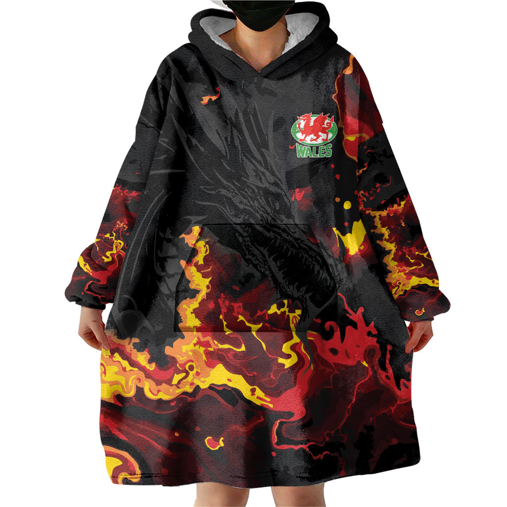 2026 Autumn Rugby Nations Wales Custom Wearable Blanket Hoodie Black Cymru Welsh Dragon