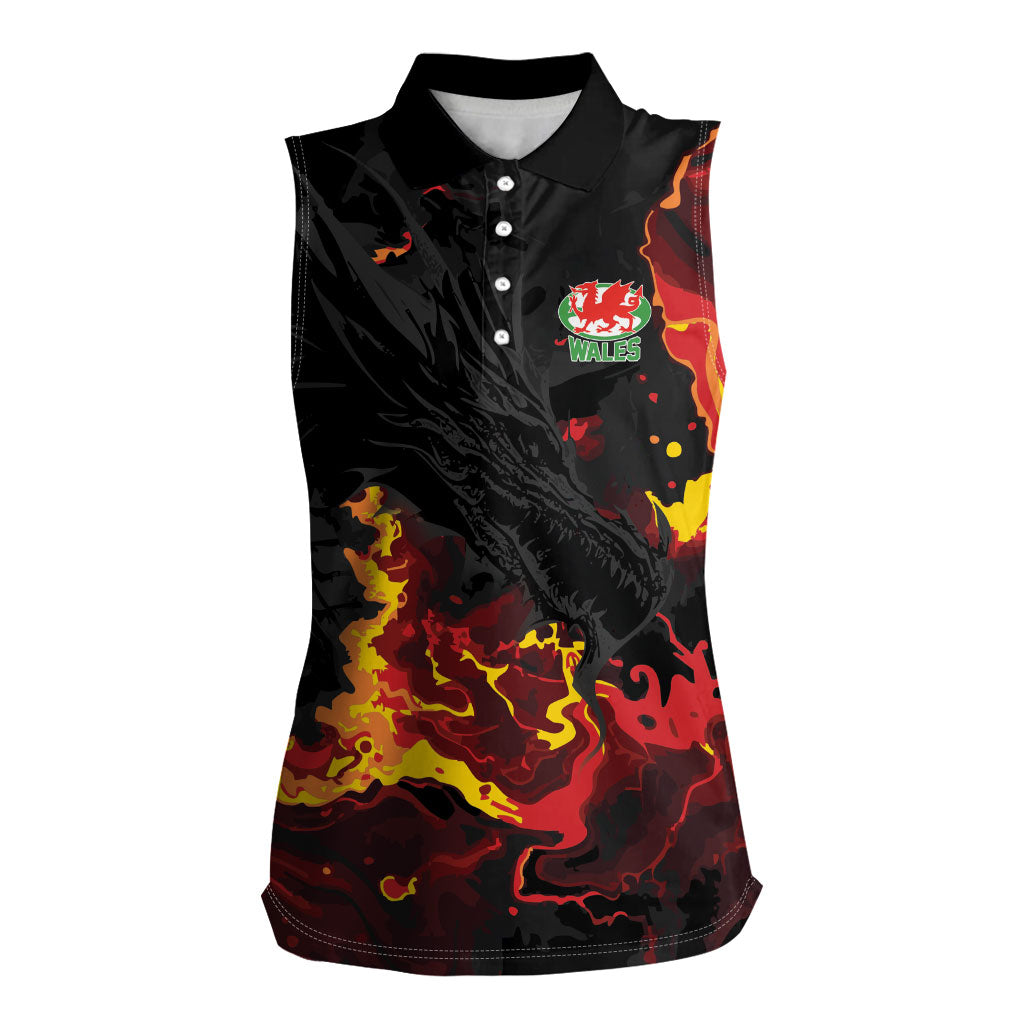 2026 Autumn Rugby Nations Wales Custom Women Sleeveless Polo Shirt Black Cymru Welsh Dragon