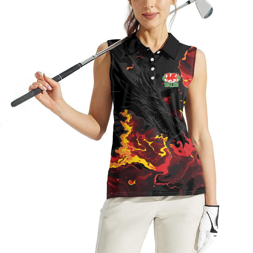 2026 Autumn Rugby Nations Wales Custom Women Sleeveless Polo Shirt Black Cymru Welsh Dragon