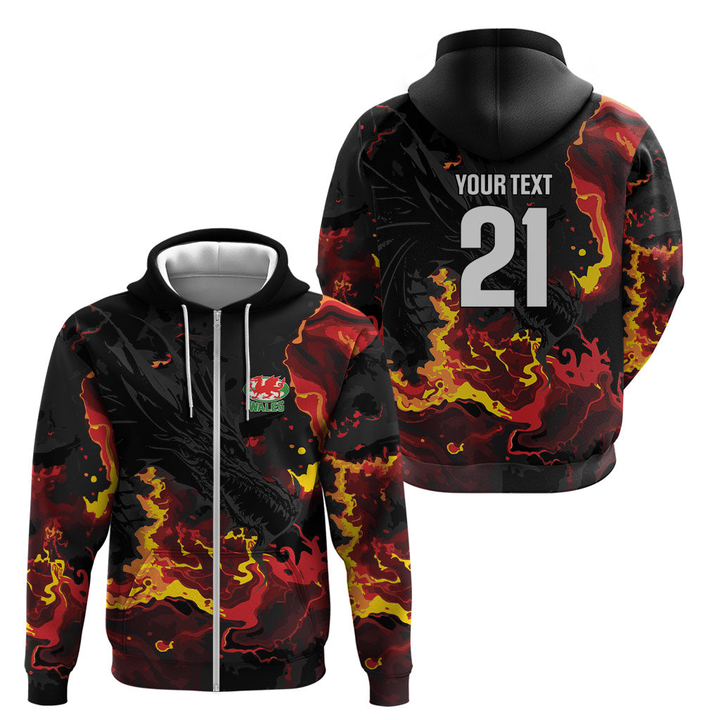 2026 Autumn Rugby Nations Wales Custom Zip Hoodie Black Cymru Welsh Dragon
