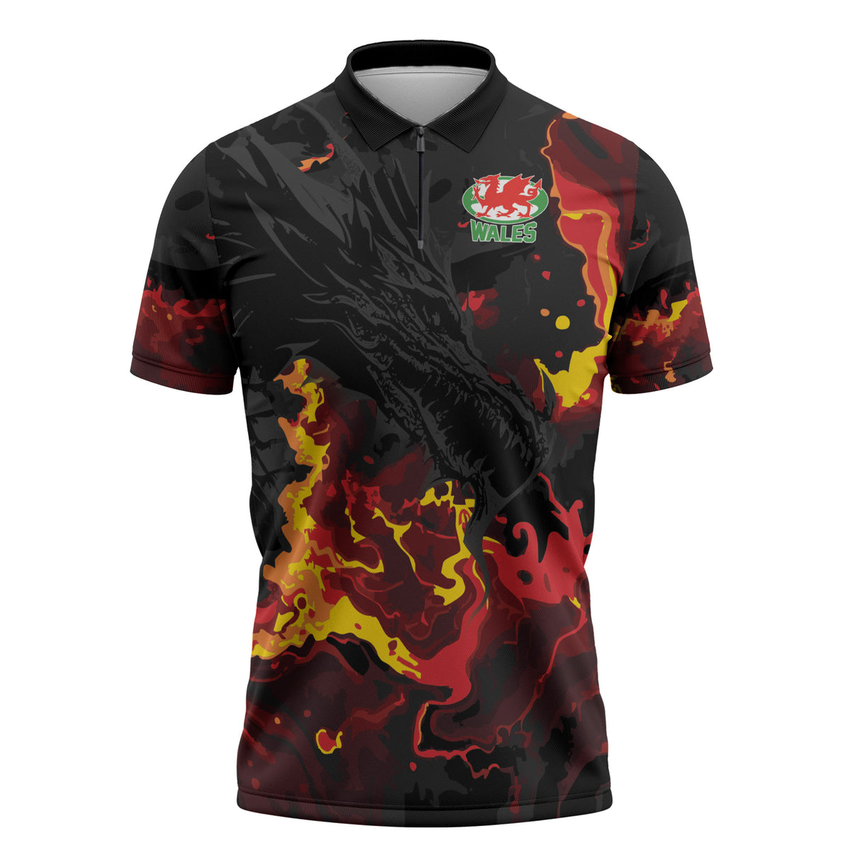 2026 Autumn Rugby Nations Wales Custom Zipper Polo Shirt Black Cymru Welsh Dragon