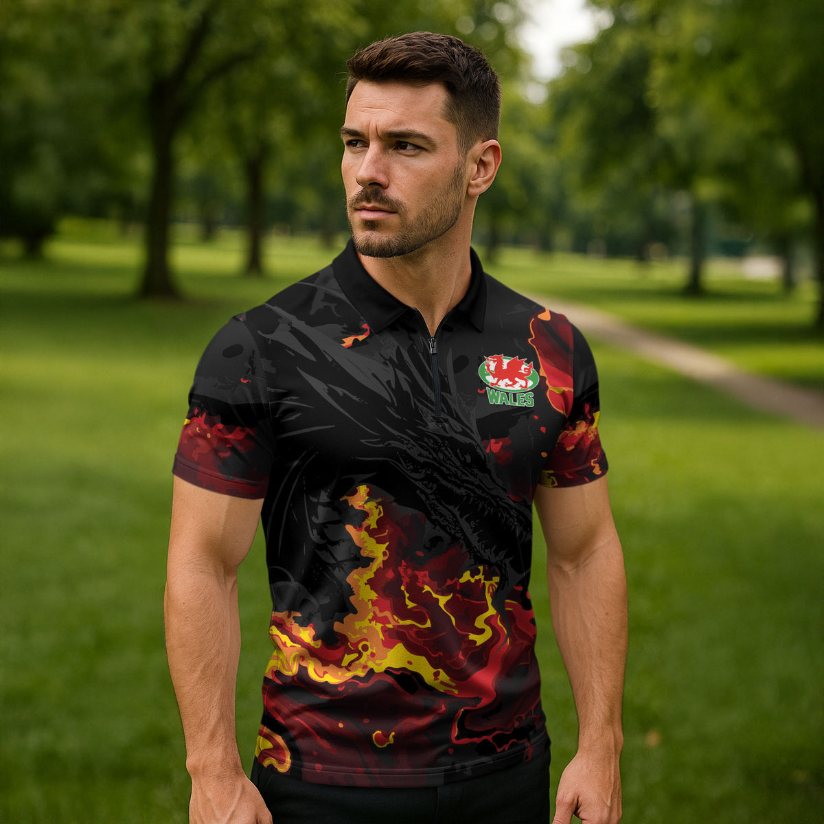 2026 Autumn Rugby Nations Wales Custom Zipper Polo Shirt Black Cymru Welsh Dragon