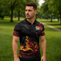 2026 Autumn Rugby Nations Wales Custom Zipper Polo Shirt Black Cymru Welsh Dragon