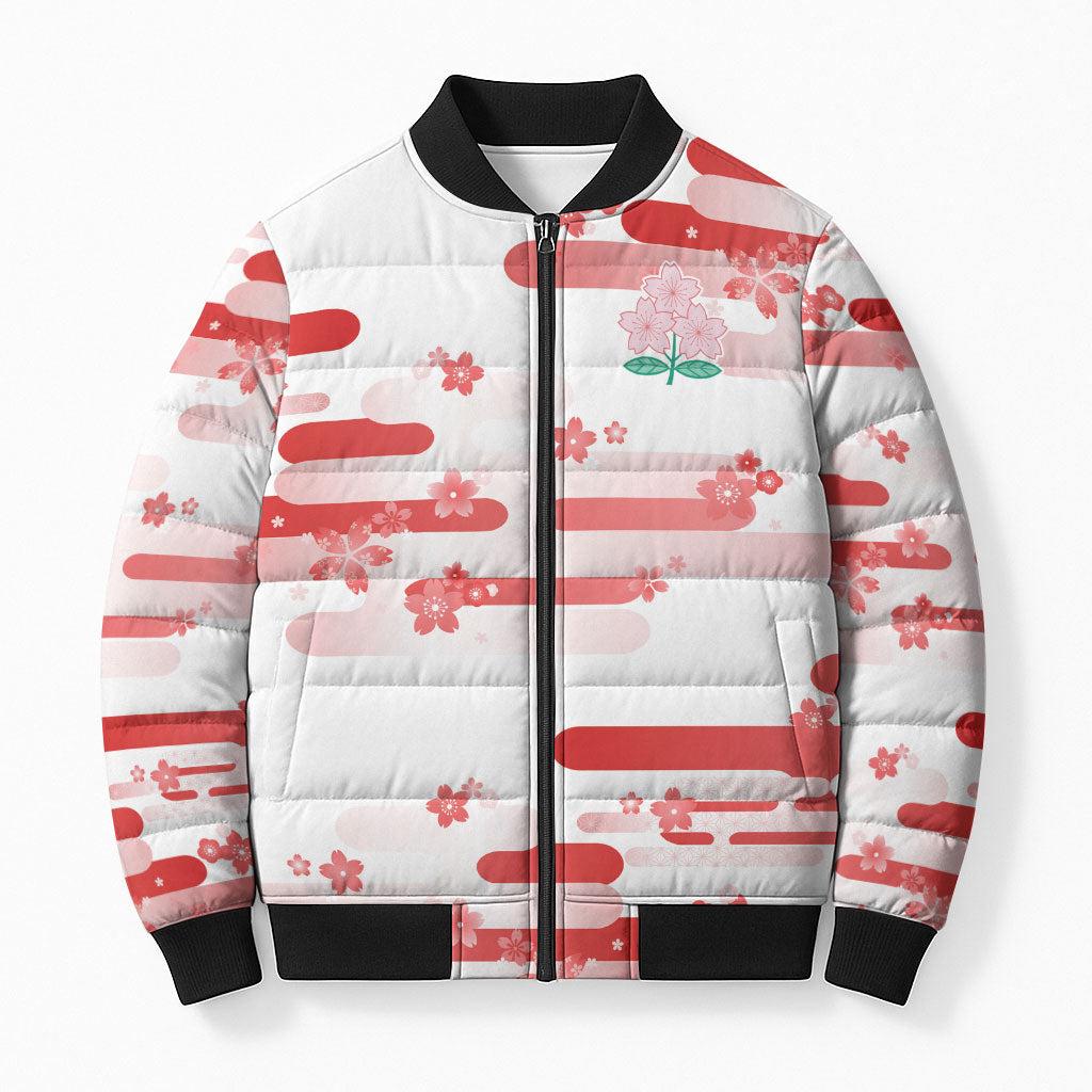 2026 Autumn Rugby Nations Japan Custom Bomber Puffer Jacket White Sakura Japanese Asanoha Seigaiha