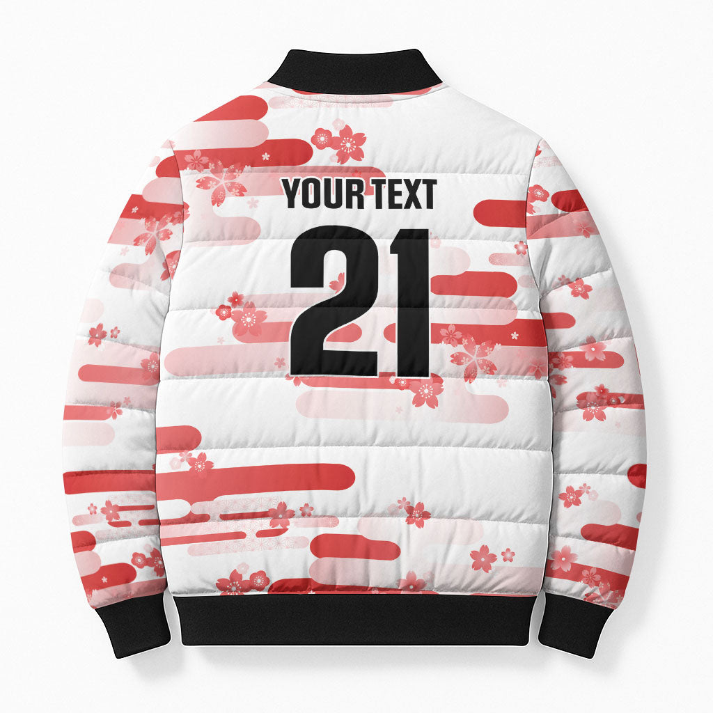 2026 Autumn Rugby Nations Japan Custom Bomber Puffer Jacket White Sakura Japanese Asanoha Seigaiha