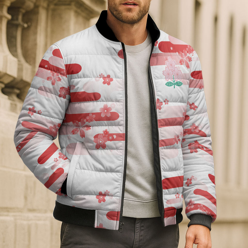 2026 Autumn Rugby Nations Japan Custom Bomber Puffer Jacket White Sakura Japanese Asanoha Seigaiha