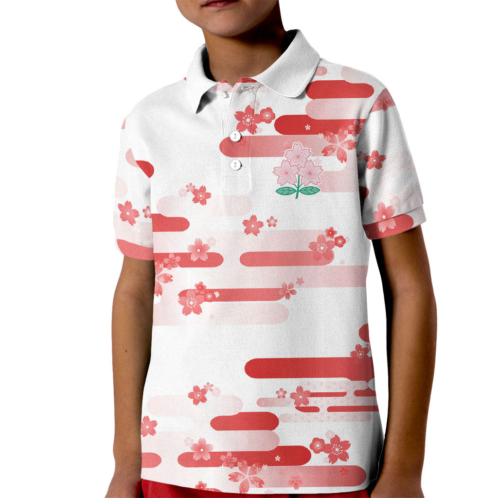 2026 Autumn Rugby Nations Japan Custom Kid Polo Shirt White Sakura Japanese Asanoha Seigaiha