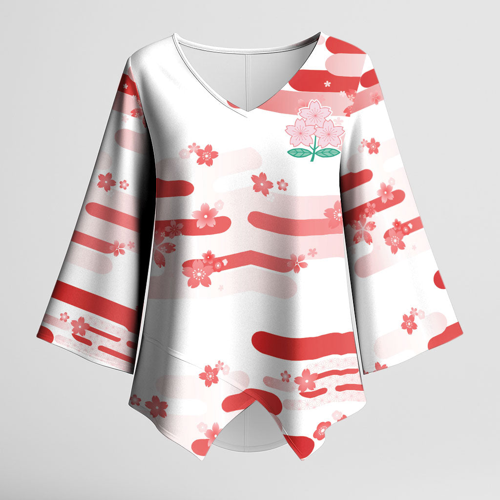 2026 Autumn Rugby Nations Japan Custom Kimono Sleeve Blouse White Sakura Japanese Asanoha Seigaiha