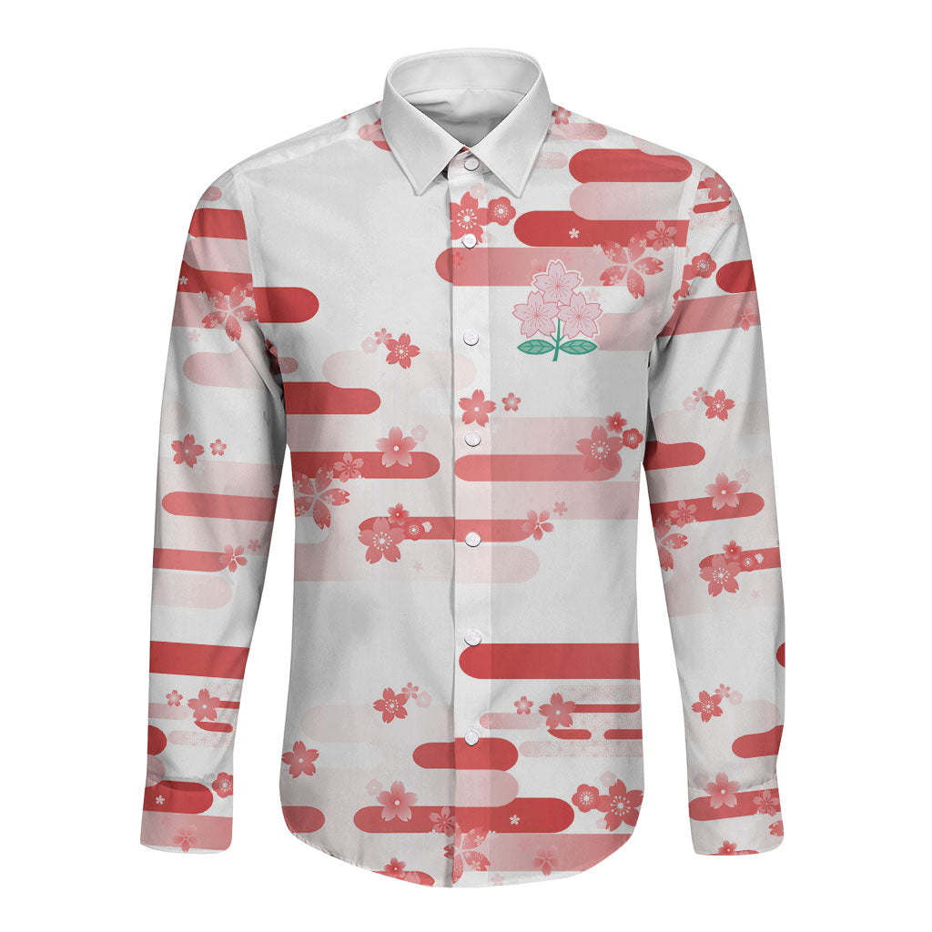 2026 Autumn Rugby Nations Japan Custom Long Sleeve Button Shirt White Sakura Japanese Asanoha Seigaiha