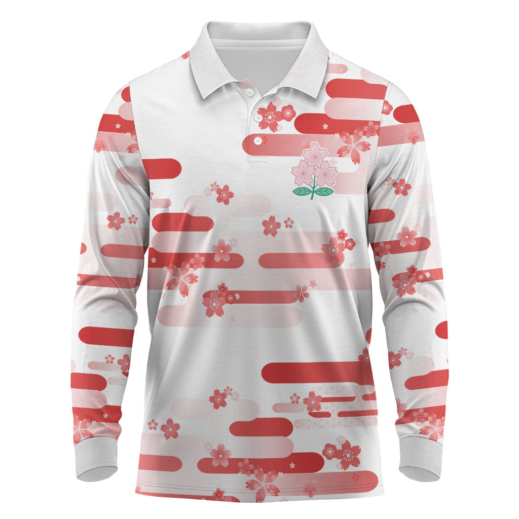 2026 Autumn Rugby Nations Japan Custom Long Sleeve Polo Shirt White Sakura Japanese Asanoha Seigaiha