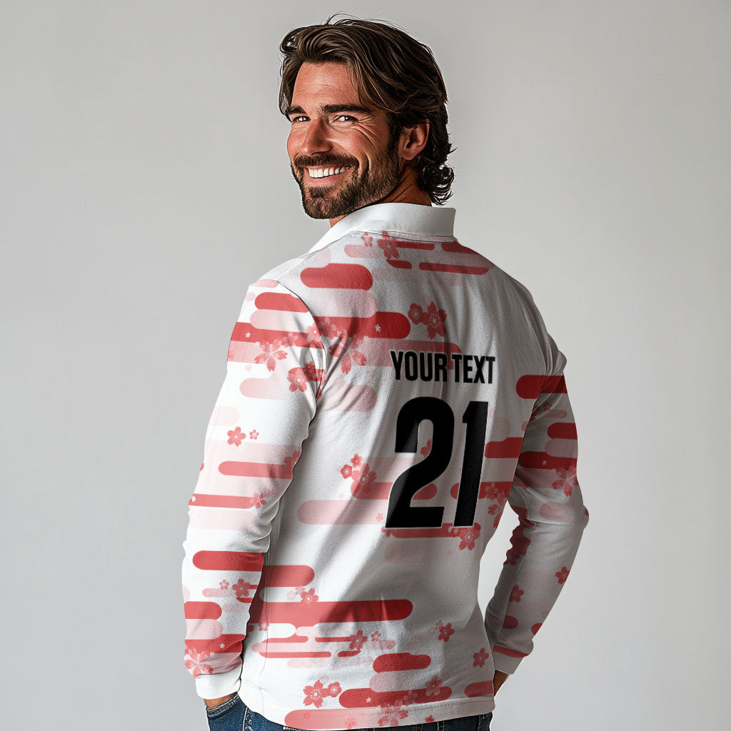2026 Autumn Rugby Nations Japan Custom Long Sleeve Polo Shirt White Sakura Japanese Asanoha Seigaiha