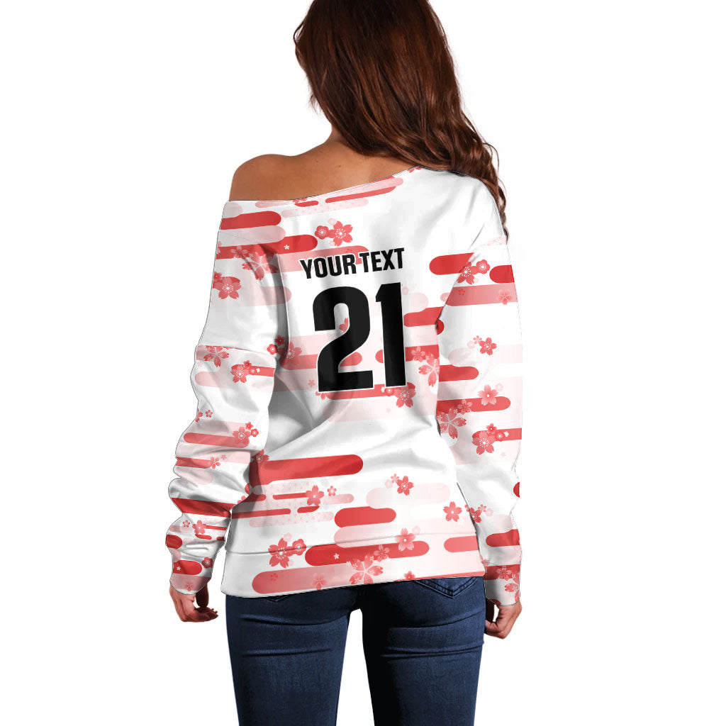 2026 Autumn Rugby Nations Japan Custom Off Shoulder Sweater White Sakura Japanese Asanoha Seigaiha