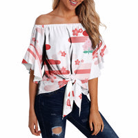 2026 Autumn Rugby Nations Japan Custom Off Shoulder Wrap Waist Top White Sakura Japanese Asanoha Seigaiha