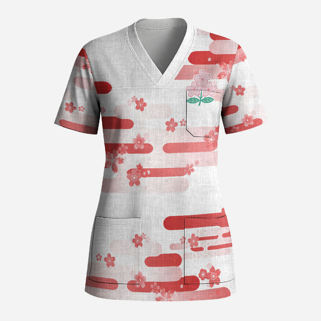 2026 Autumn Rugby Nations Japan Custom Scrub Top White Sakura Japanese Asanoha Seigaiha