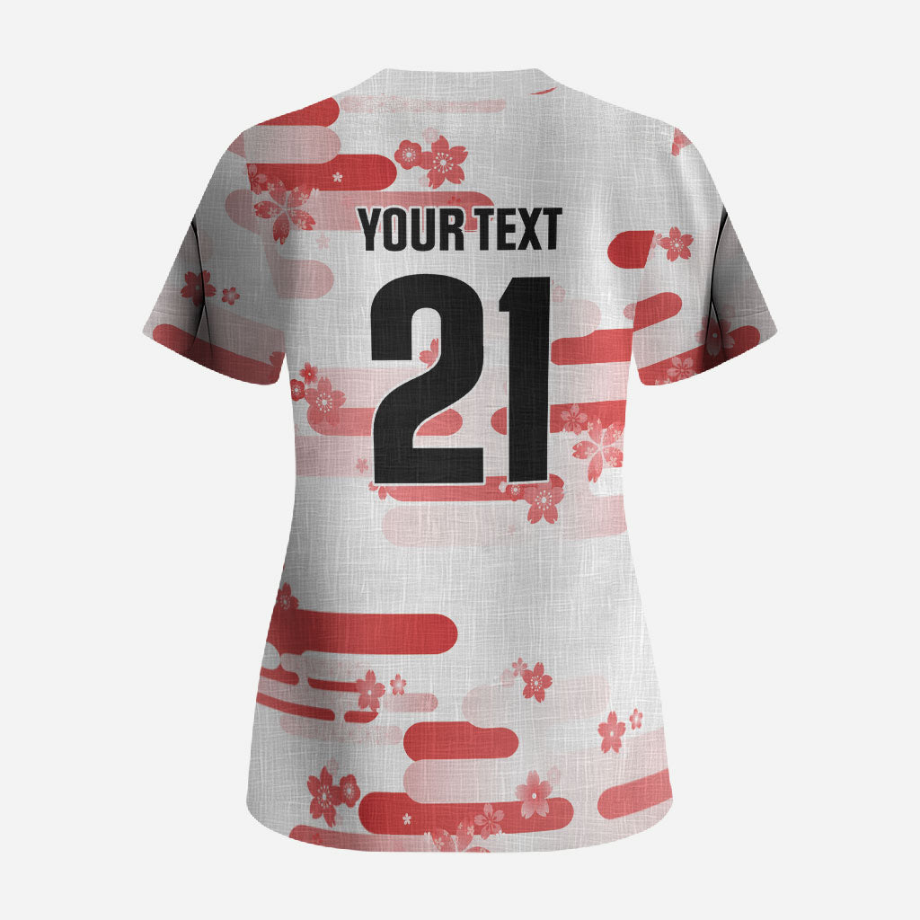2026 Autumn Rugby Nations Japan Custom Scrub Top White Sakura Japanese Asanoha Seigaiha