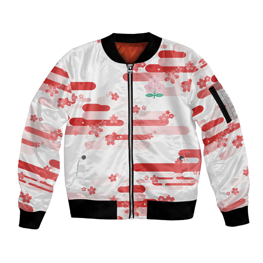 2026 Autumn Rugby Nations Japan Custom Sleeve Zip Bomber Jacket White Sakura Japanese Asanoha Seigaiha
