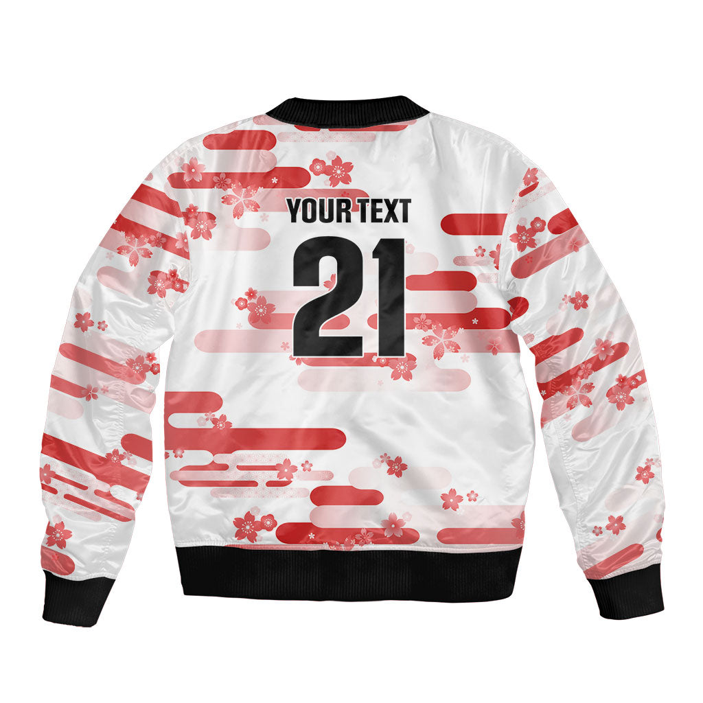 2026 Autumn Rugby Nations Japan Custom Sleeve Zip Bomber Jacket White Sakura Japanese Asanoha Seigaiha