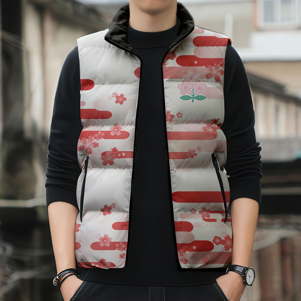 2026 Autumn Rugby Nations Japan Custom Sleeveless Puffer Jacket White Sakura Japanese Asanoha Seigaiha