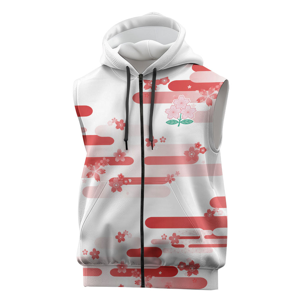 2026 Autumn Rugby Nations Japan Custom Sleeveless Zip Hoodie White Sakura Japanese Asanoha Seigaiha
