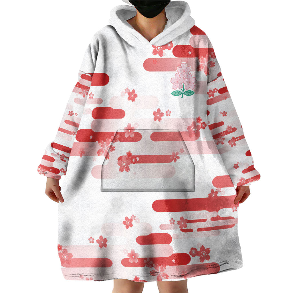 2026 Autumn Rugby Nations Japan Custom Wearable Blanket Hoodie White Sakura Japanese Asanoha Seigaiha