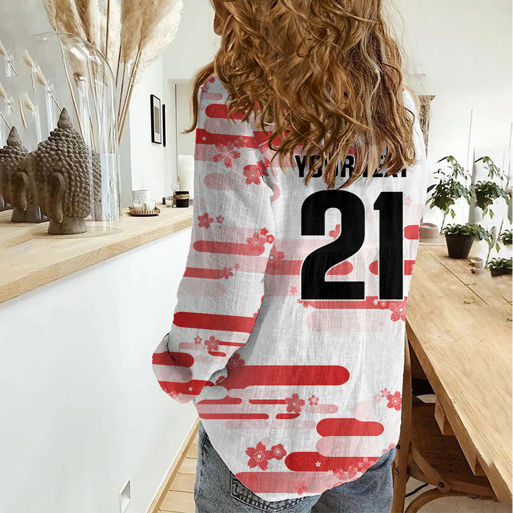 2026 Autumn Rugby Nations Japan Custom Women Casual Shirt White Sakura Japanese Asanoha Seigaiha