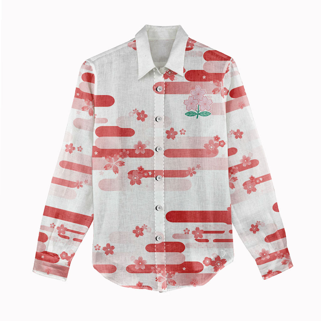 2026 Autumn Rugby Nations Japan Custom Women Casual Shirt White Sakura Japanese Asanoha Seigaiha