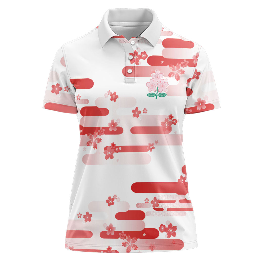 2026 Autumn Rugby Nations Japan Custom Women Polo Shirt White Sakura Japanese Asanoha Seigaiha